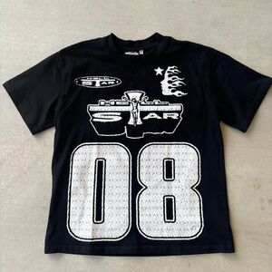 Black Graphic T-Shirt with White Design